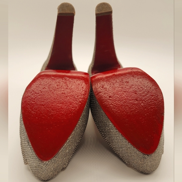 Christian Louboutin Metallic Glitter Lady Peep Pumps Ultra high heels Size 38.5 - Picture 8 of 13